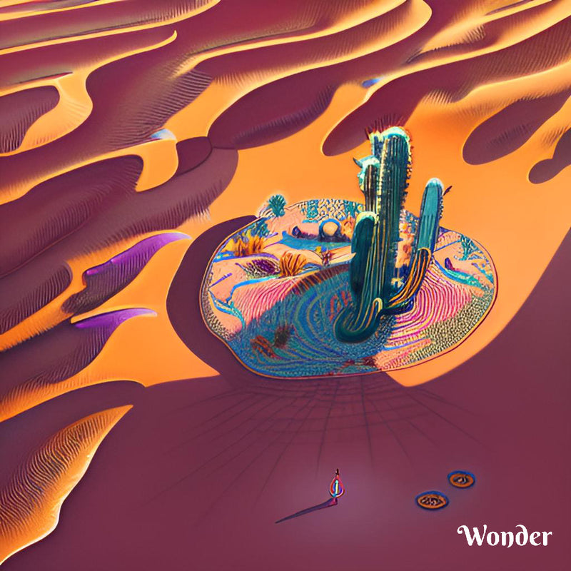 A digital rendering of an oasis of cactus in the desert at golden hour. For. Tres Keikis Natural skincare and skin health blog by founder and CEO Chantelle Davidson 